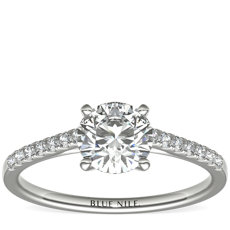 Petite Cathedral Pavé Diamond Engagement Ring in 18k White Gold (1/6 ct. tw.)